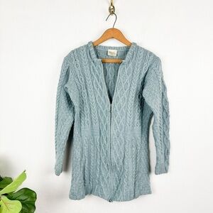 Kilronan Knitwear Made in Ireland Merino Wool Zip Up Cable Knit Sweater Sz S
